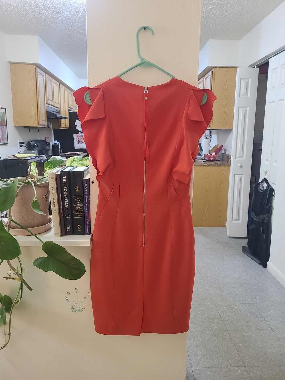 Karen Millen Coral Ruffle Sleeve Midi Dress